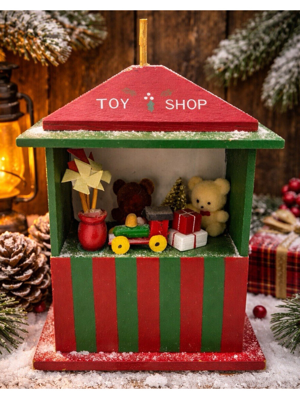 Vintage Wooden Toy Shop Music Box Crank Christmas Made in Taiwan